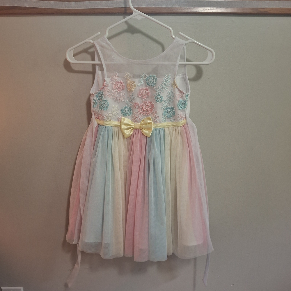 Jona Michelle Pastel Floral Kids Dress with Yellow Bow